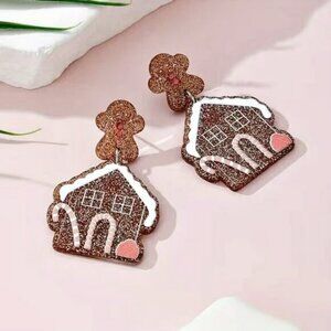 NEW! LIGHTWEIGHT GINGERBREAD MAN HOUSE ACRYLIC EARRINGS